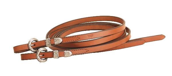 TORY LEATHER Single Ply Split Reins - 3-Piece Silver Buckle Set