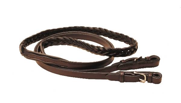 Tory Leather Braided Roping Reins - Nickel Buckle Ends