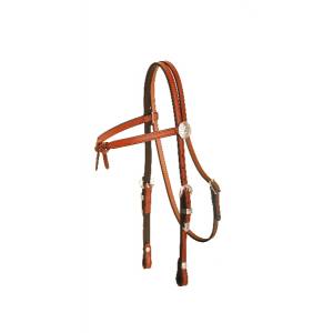 Tory Leather Brow Knot Headstall - 3-Piece Silver Buckle Set