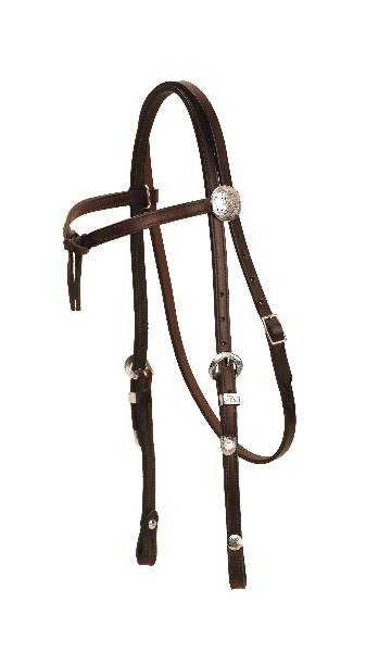 TORY LEATHER Brow Knot Headstall - 3-Piece Silver Buckle Set