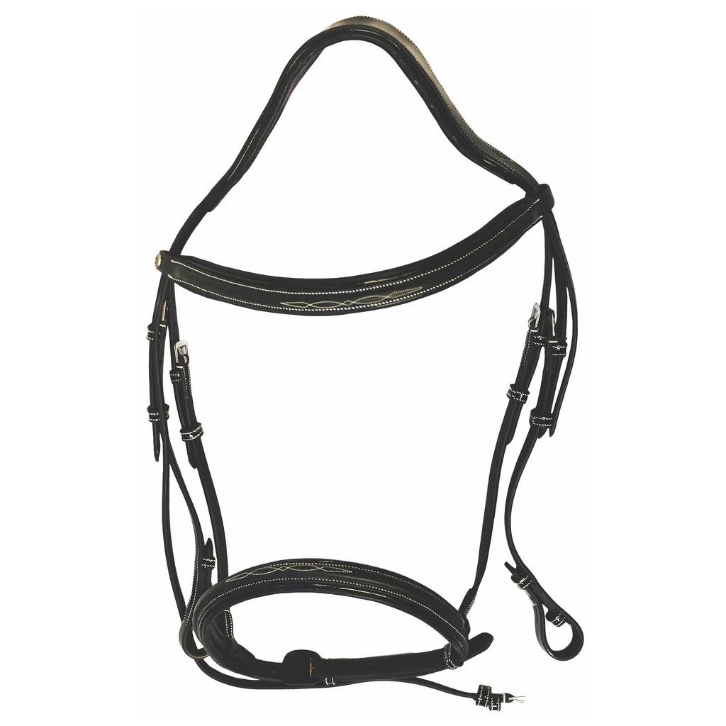 Henri de Rivel Pro Mono Crown Fancy Bridle with Patent Leather Piping and Laced Reins