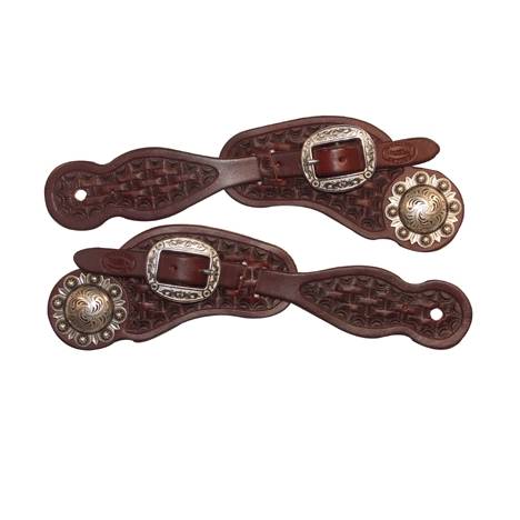 Visalia Spur Straps Fancy tooled with silver engraved concho and buckle