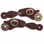 Visalia Spur Straps Fancy tooled with silver engraved concho and buckle