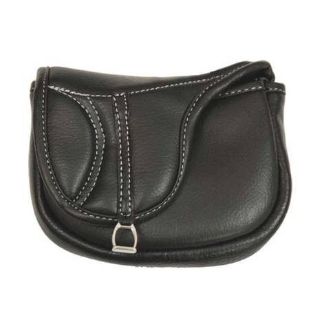 Treat Bag Black supple leather. Easy access fold over flap. Belt loop on back.
