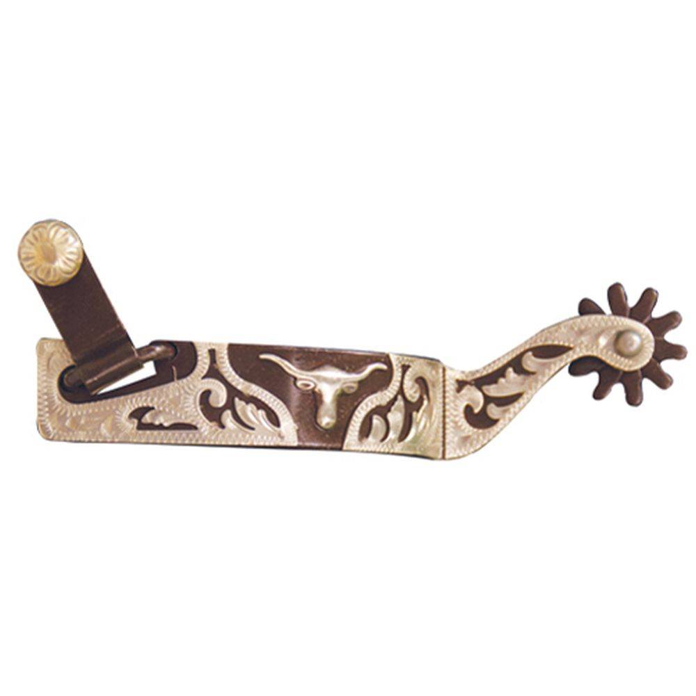Western Show Spur with Silver Steer and Overlay