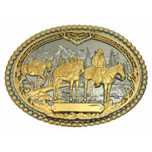 Montana Silversmiths Pack Horses and Rider Two Tone Attitude Belt Buckle