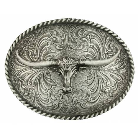 Montana Silversmiths Oval Longhorn Classic Antiqued Attitude Belt Buckle