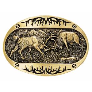 Montana Silversmiths Fighting Elk Brass Heritage Attitude Belt Buckle