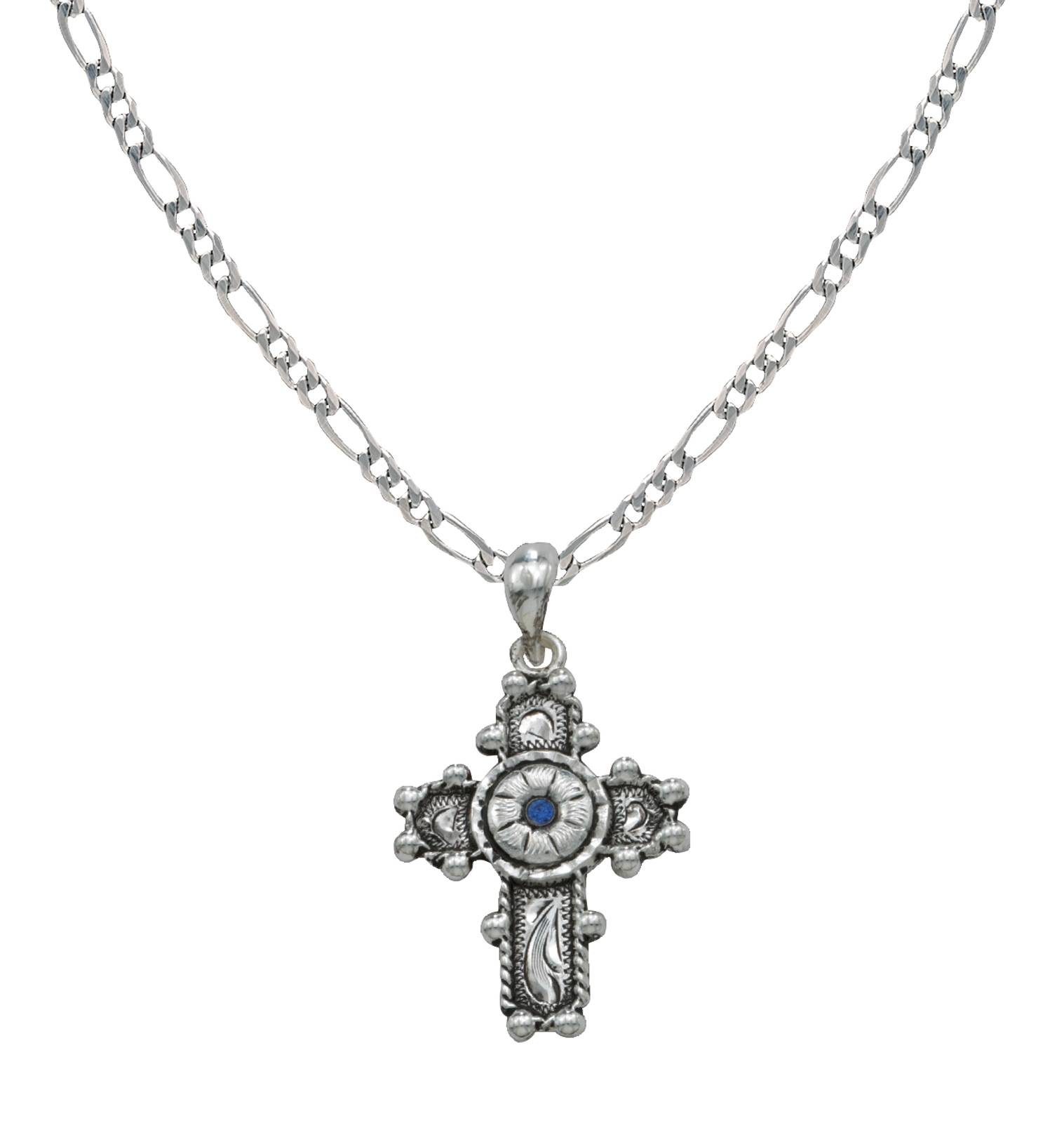 Montana Silversmiths Beaded Cross with  Blue Flower