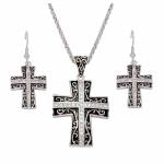 Montana Silversmiths Rhinestone Cross Set In Antiqued Filigree Jewelry Set