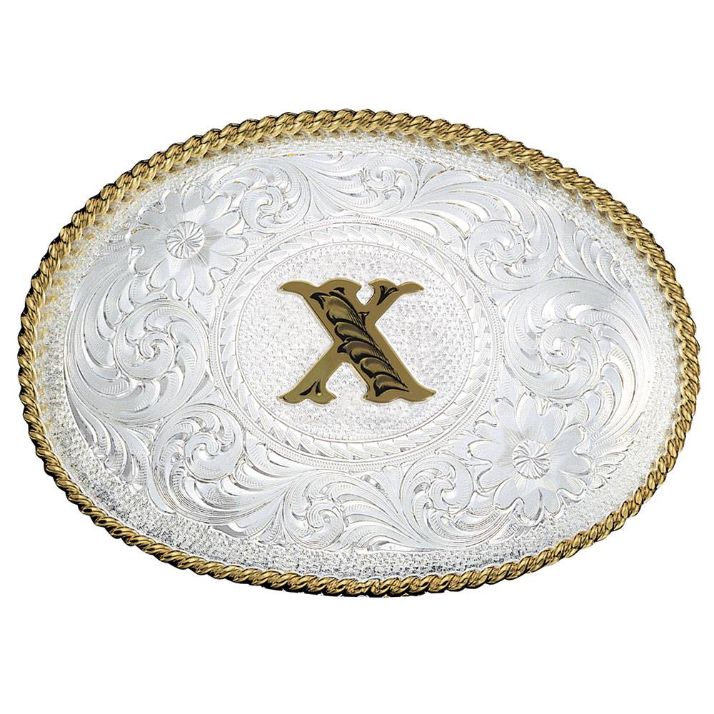 Montana Silversmiths Initial Silver Engraved Gold Trim Western Belt Buckle