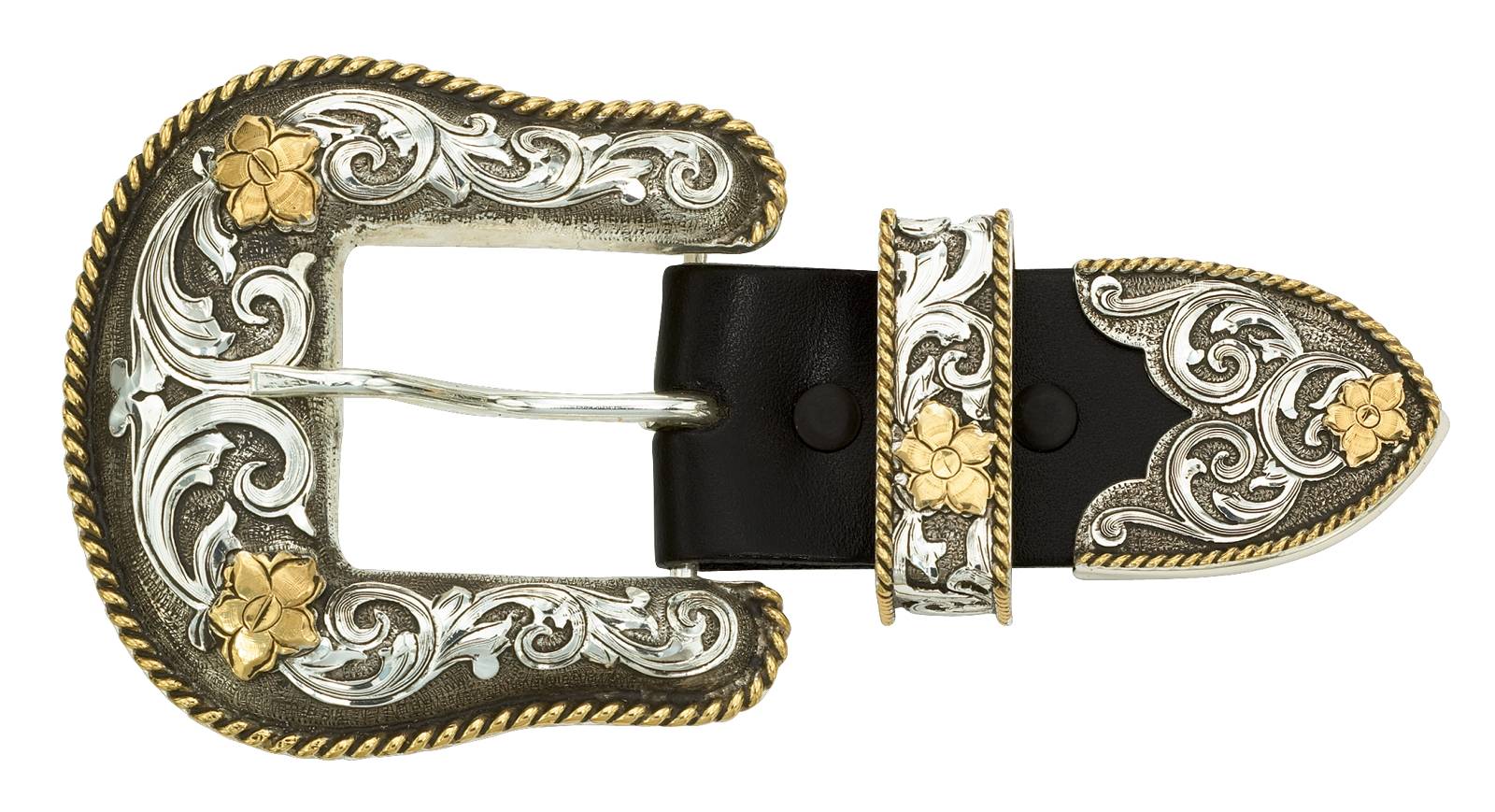 Montana Silversmiths Antiqued Two Tone Filigree 3 Piece Belt Buckle Set