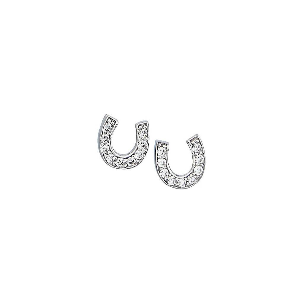 AWST Int'l Sterling Silver & CZ Horseshoe Stud Earrings