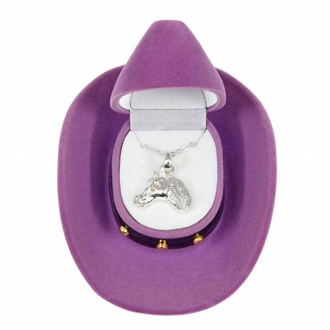 AWST Int'l Horse Head Pendant Necklace with Cowboy Hat Gift Box