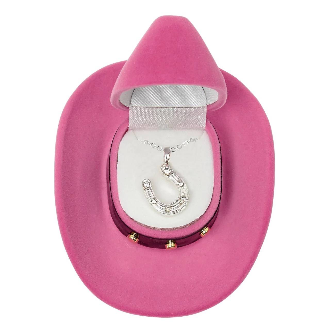 AWST Int'l Horseshoe Pendant Necklace with Colorful Cowboy Hat Gift Box