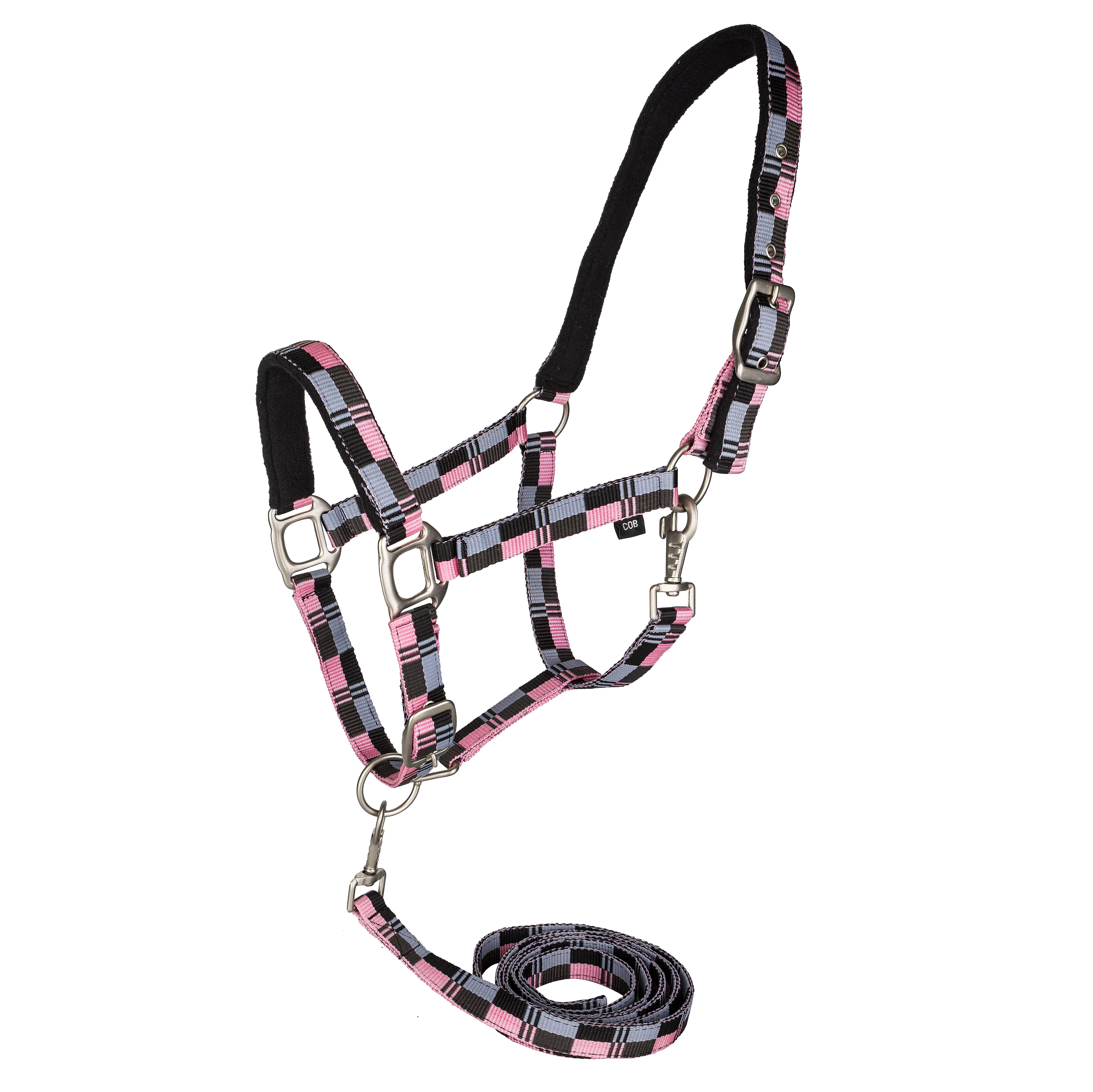 402024-TH CB-PINK/GREY/BLACK/SILVER-COB Gatsby Terra Fleece Padded Nylon Halter with Match sku 402024-TH CB-PINK/GREY/BLACK/SILVER-COB