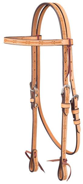 Tough1 Leather Straight Brow Headstall with  Barbed Wire Detail