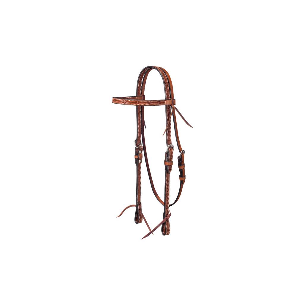 Tough-1 Leather Straight Brow Headstall with Barbed Wire Detail