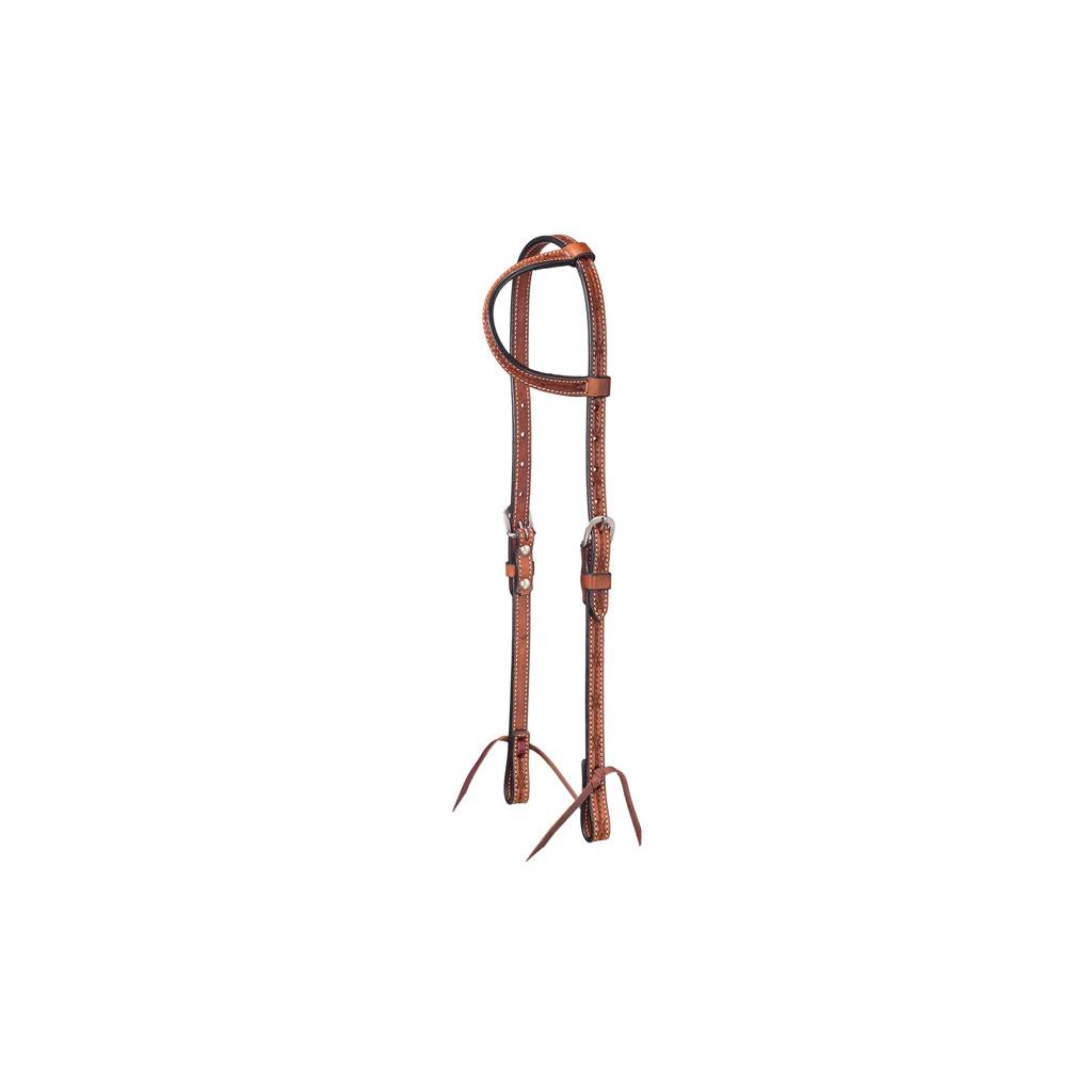 Tough-1 Leather Single Ear Headstall with Barbed Wire Detail