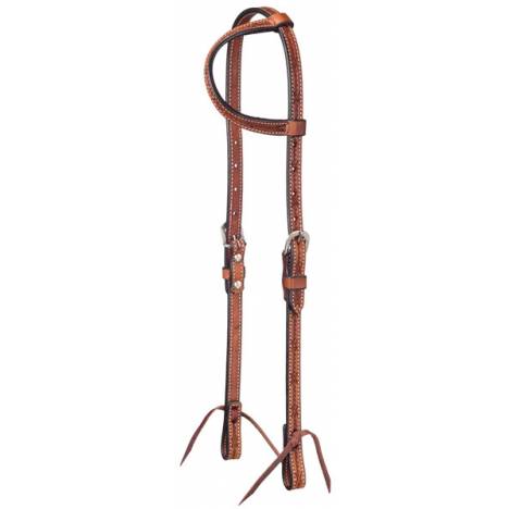 Tough-1 Leather Single Ear Headstall with Barbed Wire Detail