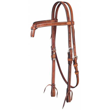 Tough-1 Leather Futurity Brow Headstall with Barbed Wire Detail
