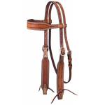 Tough-1 Leather Wide Brow Headstall with  Barbed Wire Detail