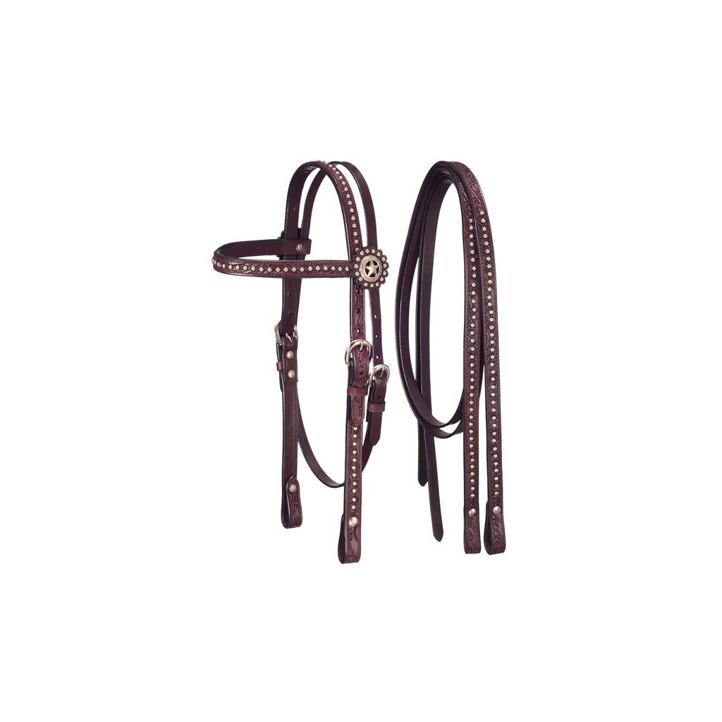 Tough-1 Bridle and Headstall Set with Dots and Star Conchos