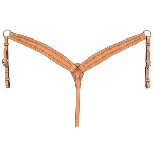 Tough-1 Premium Leather Tapered Breastcollar - Barbed Wired Tooled
