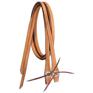 Tough-1 Premium Leather Split Reins - Basket Tooled with  Silver Hardware