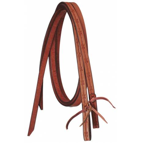 Tough-1 Premium Leather Split Reins - Barbed Wire Tooled