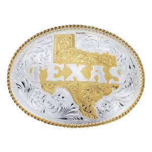 Montana Silversmiths Silver Engraved Western Belt Buckle with Etched State Of Texas