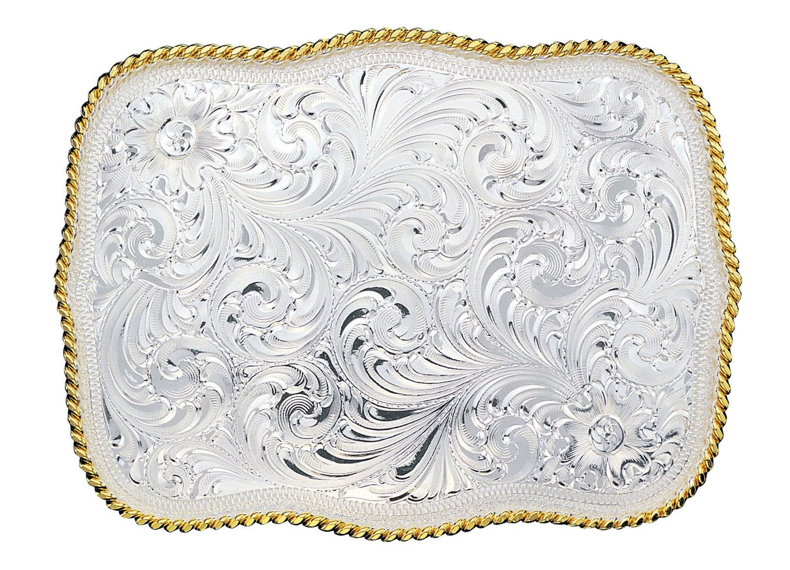 Montana Silversmiths Large Scalloped Silver Engraved Western Belt Buckle