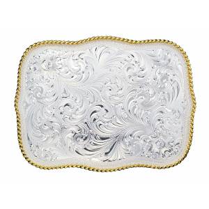 Montana Silversmiths Large Scalloped Silver Engraved Western Belt Buckle