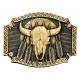 Montana Silversmiths Square Buffalo Skull with  Feathers Belt Buckle