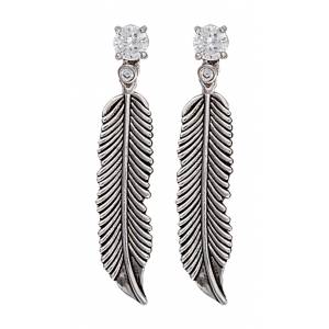 Montana Silversmiths Antiqued Silver Crow Feathers On Crystal Stud Earrings