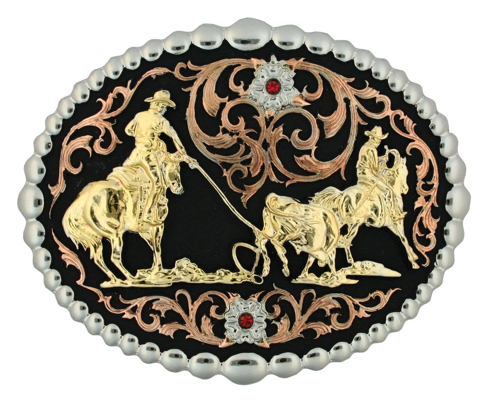 Montana Silversmiths Tri Color Team Roper Attitude Belt Buckle