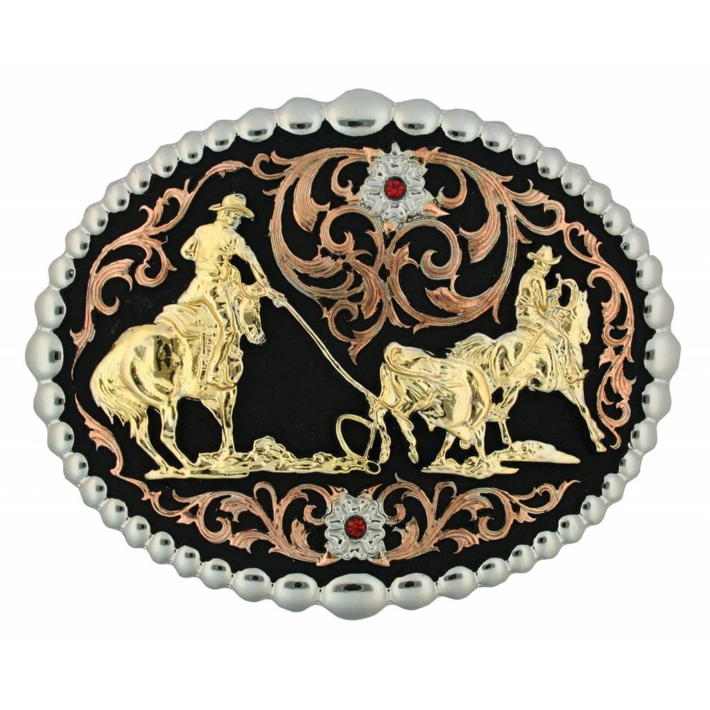 Montana Silversmiths Tri Color Team Roper Attitude Belt Buckle