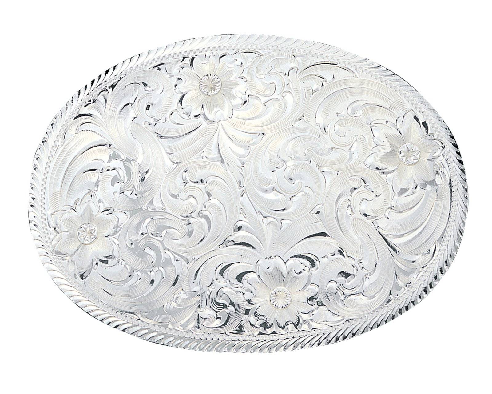 Montana Silversmiths Silver Engraved Western Belt Buckle with Etched Trim