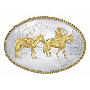Montana Silversmiths Etched Mountains Belt Buckle with Pack Horse