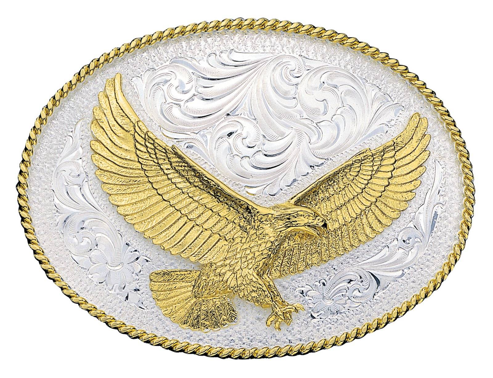 Montana Silversmiths Silver Engraved Western Belt Buckle with Large Eagle