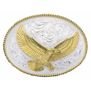 Montana Silversmiths Silver Engraved Western Belt Buckle with Large Eagle