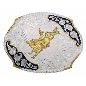 Montana Silversmiths Antique Leaves Western Belt Buckle with Bull Rider