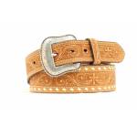 Nocona Mens Tooled Floral & Cross Belt with  Stitching