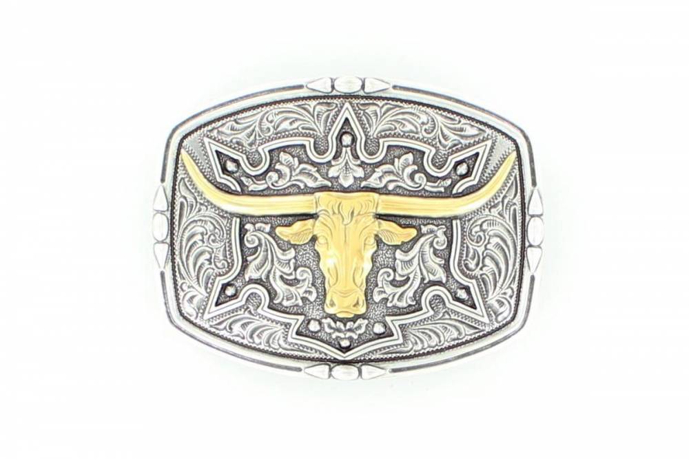 Nocona Rect Two Tone Longhorn Buckle | HorseLoverZ