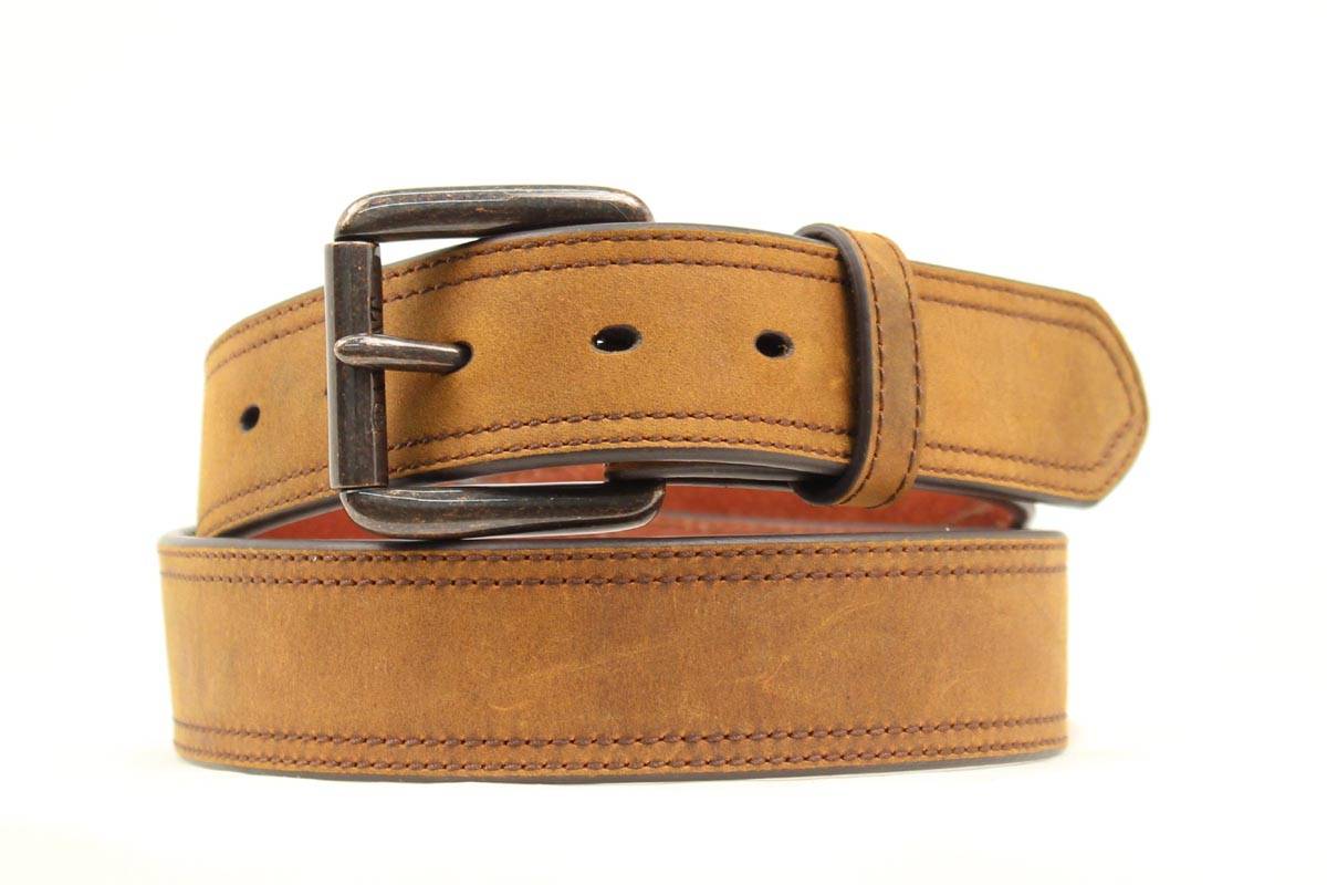 ARIAT Mens Distressed Double Stitch Logo Belt