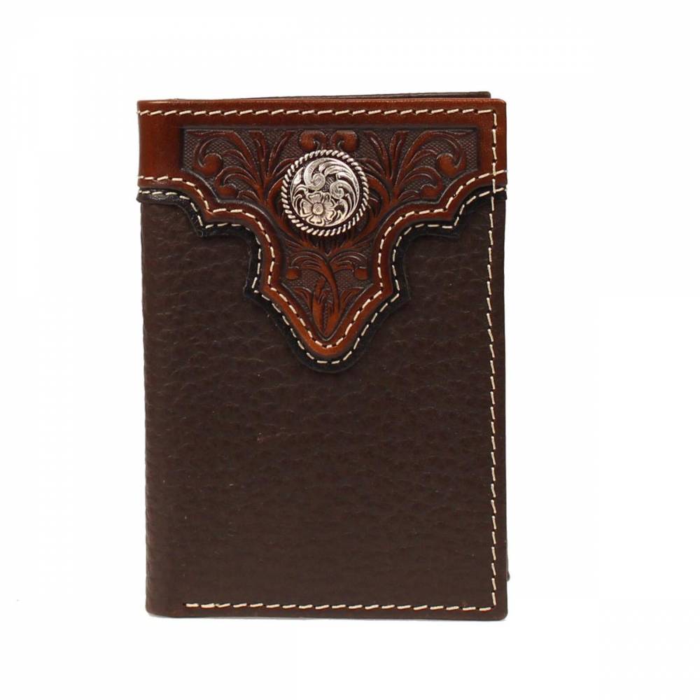 ARIAT Mens Tri-Fold Wallet Tooled Overlay | HorseLoverZ