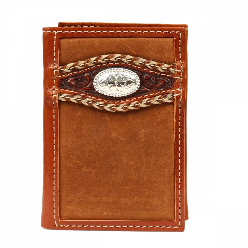 ARIAT Mens Tri-fold Wallet with Oval Concho & Tooling | HorseLoverZ