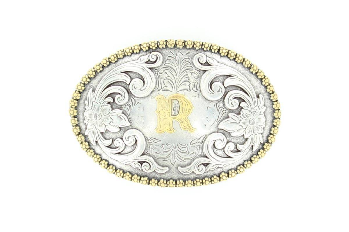 Nocona Antiqued Scroll & Inital Buckle