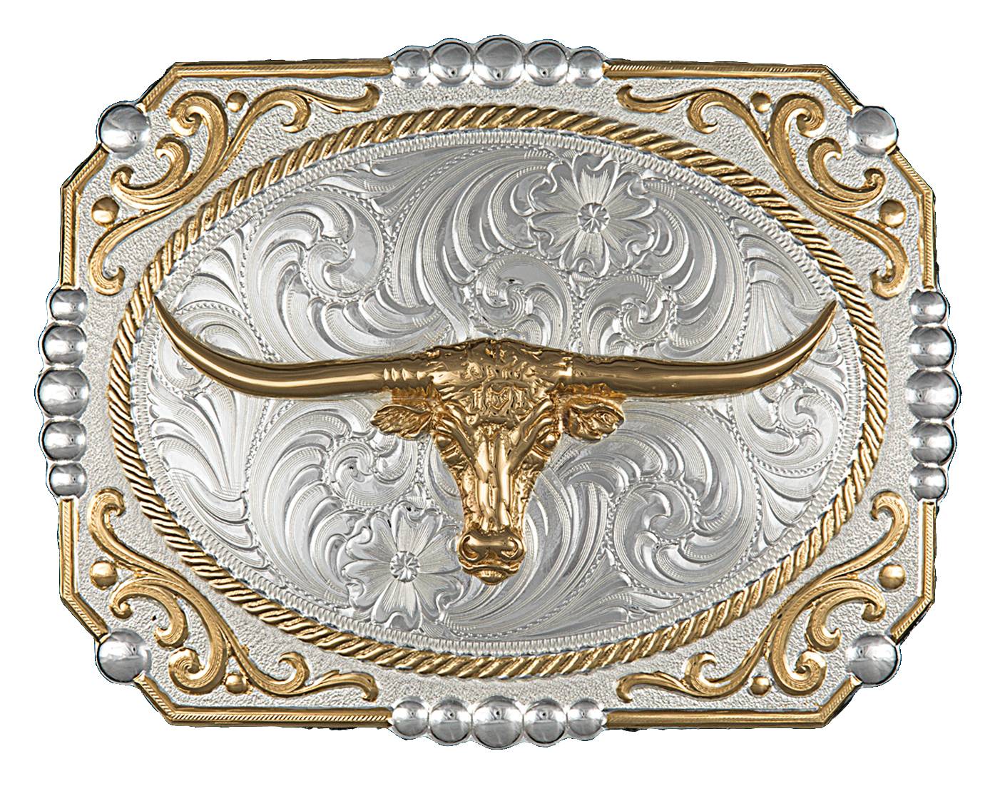 Montana Silversmiths Two-tone Cowboy Cameo Buckle with Longhorn