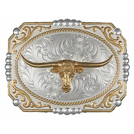 Montana Silversmiths Two-tone Cowboy Cameo Buckle with Longhorn